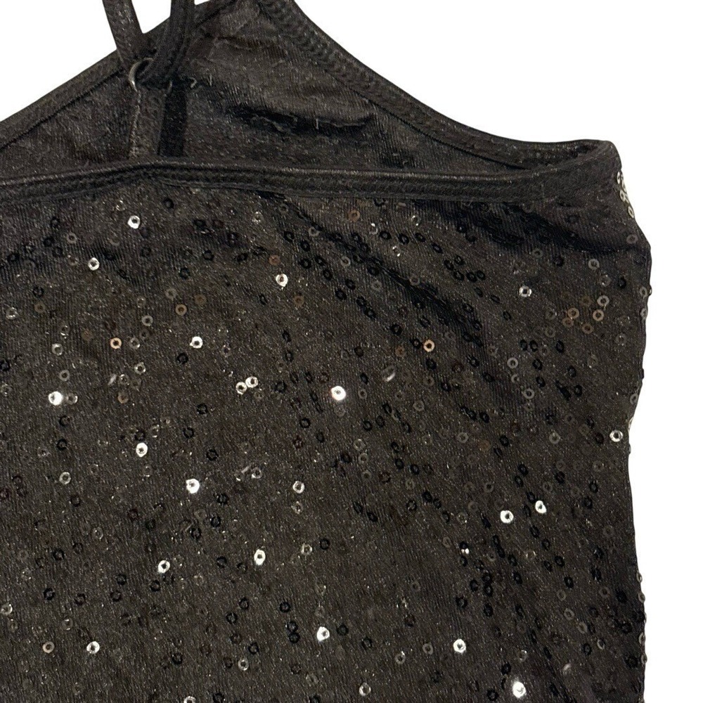 Y2K Black Sequin Cami Top Womens L Clubwear Party Going Out Indie Sleaze - Picture 6 of 8